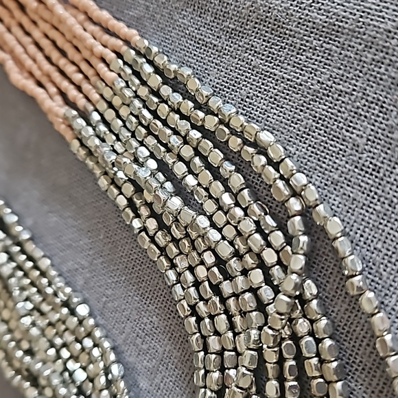 LOFT long necklace multi strand silver peach copper w leather boho - Picture 7 of 8